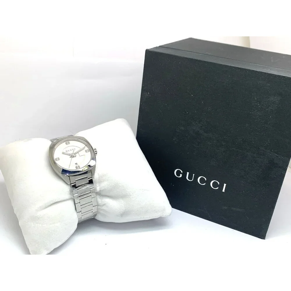 Gucci Women's Watch YA142502 Swiss Quartz GG2570 White Dial Silver Steel 29mm